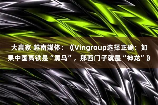 大赢家 越南媒体：《Vingroup选择正确：如果中国高铁是“黑马”，那西门子就是“神龙”》
